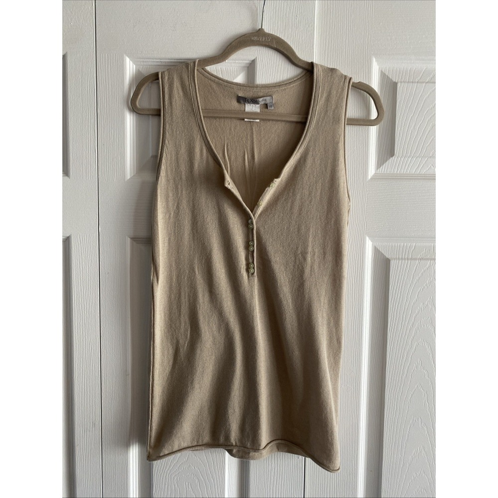 Tex by Max Azria Henley Tank Top Womens XS Beige Knit Cotton Modal Size XS